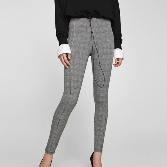 Zara Basic Black White Houndstooth Leggings Size Small - Picture 1 of 11